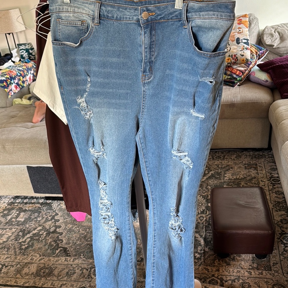 SHEIN Blue Distressed Skinny Jeans